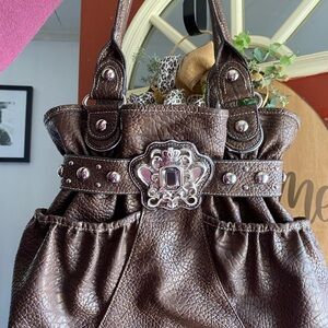 Kathy Van Zeeland Textured Brown Shoulder Bag with Silver Details